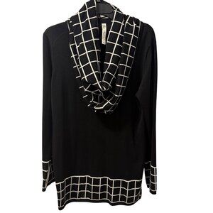Pina Rossi Black & White Grid Pattern Cowl Neck Sweater Tunic Sz XL